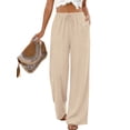 thumbnail image 3 of Fantaslook Linen Wide Leg Pants for Women Flowy Palazzo Drawstring Elastic Waist Trousers with Pockets Summer Beach Vacation Clothes, 3 of 10