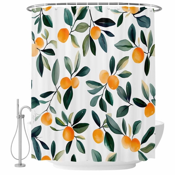 Burnt Orange Shower Curtain Set - Standard 72" x 72" Washable Bathtub Curtain with 12 Hooks, Spring Summer Botanical Watercolor Waterproof Fabric Stall Shower Curtains for Bathroom/Bathtub Décor