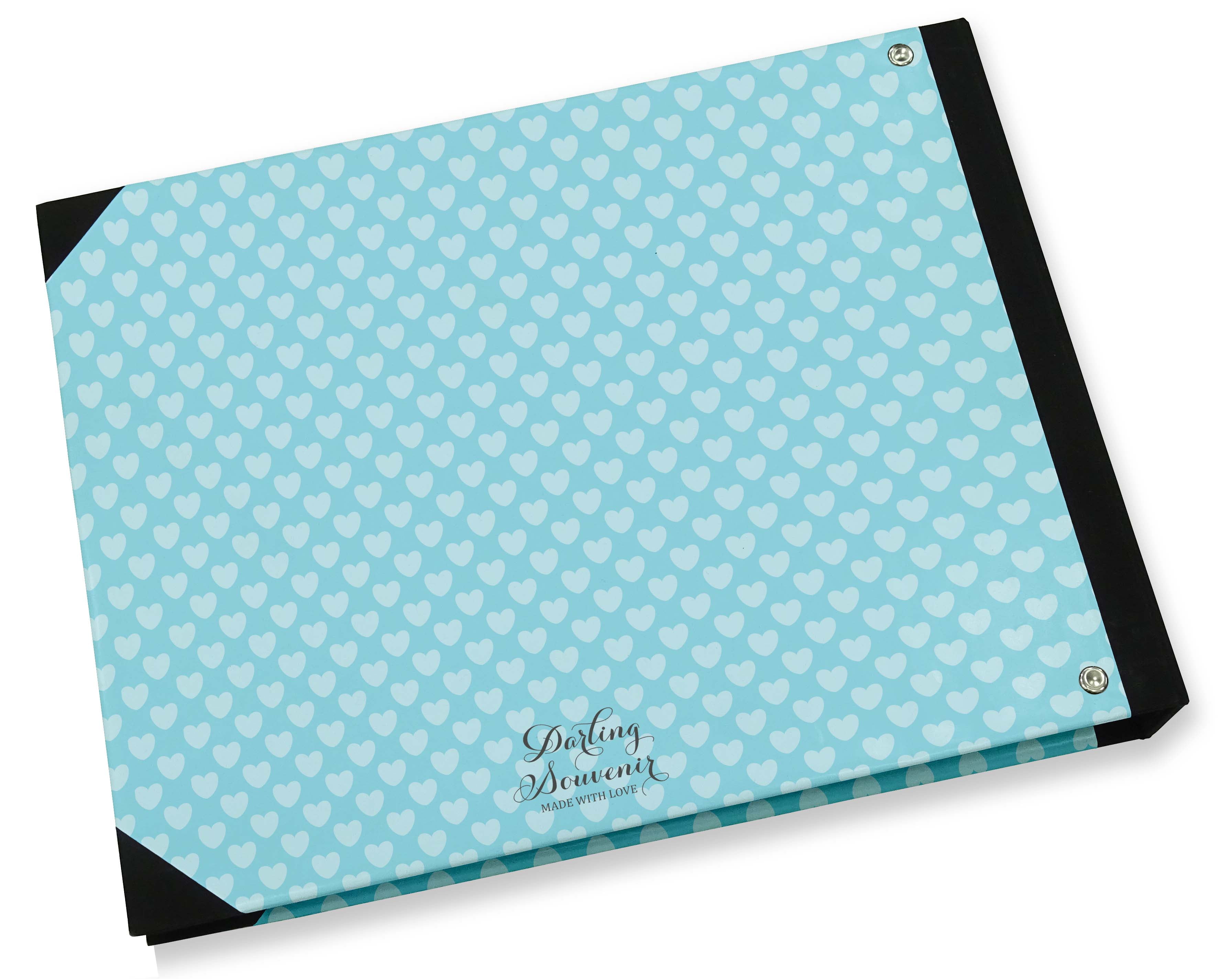 Darling Souvenir Blue Seamless Heart & Baby Objects Hardbound Cover Personalized Printed Baby Shower&nbsp;Guestbook&nbsp;Scrap&nbsp;book-9 x 12 Inches