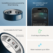 Oura Ring 4 Ceramic, Midnight Blue, Size 9, Smart Wearable, Sleep, Fitness & Heart Rate Tracker, 8-Day Battery (Size Before You Buy)