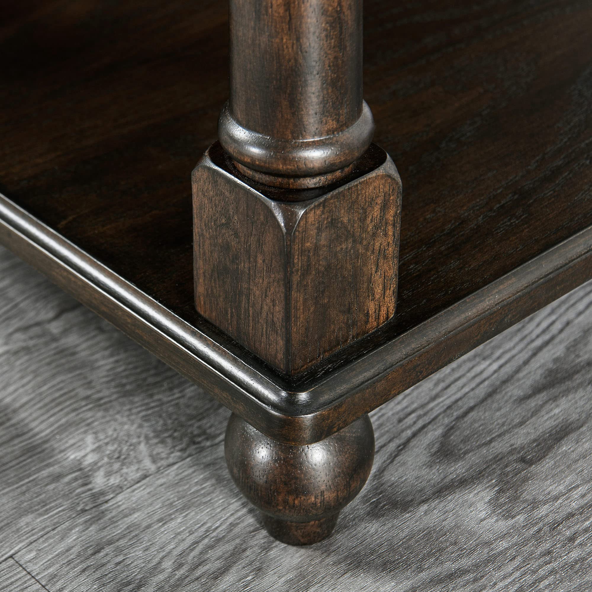 JESONVID Solid Wood Rectangular End Table with Storage, Antique Black