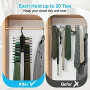 Tie Rack Hanger, EEEkit Tie Rack Holder with 20 Hooks Non-Slip Clips, 360 Degree Swivel, Space Saving Plastic Tie Organizer