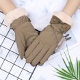 thumbnail image 6 of Women's Waterproof Windproof Winter Gloves with Bow, Soft Fleece Cuff Touchscreen Gloves, Cold Weather Outdoor Activity Gloves, Fashionable Bow Detail Winter Gloves Khaki, 6 of 6