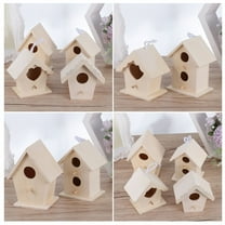 LULULION 4Pcs Unfinished Wooden Birdhouse Ornaments Beige Natural Style Home Decor Families Craft Enthusiasts