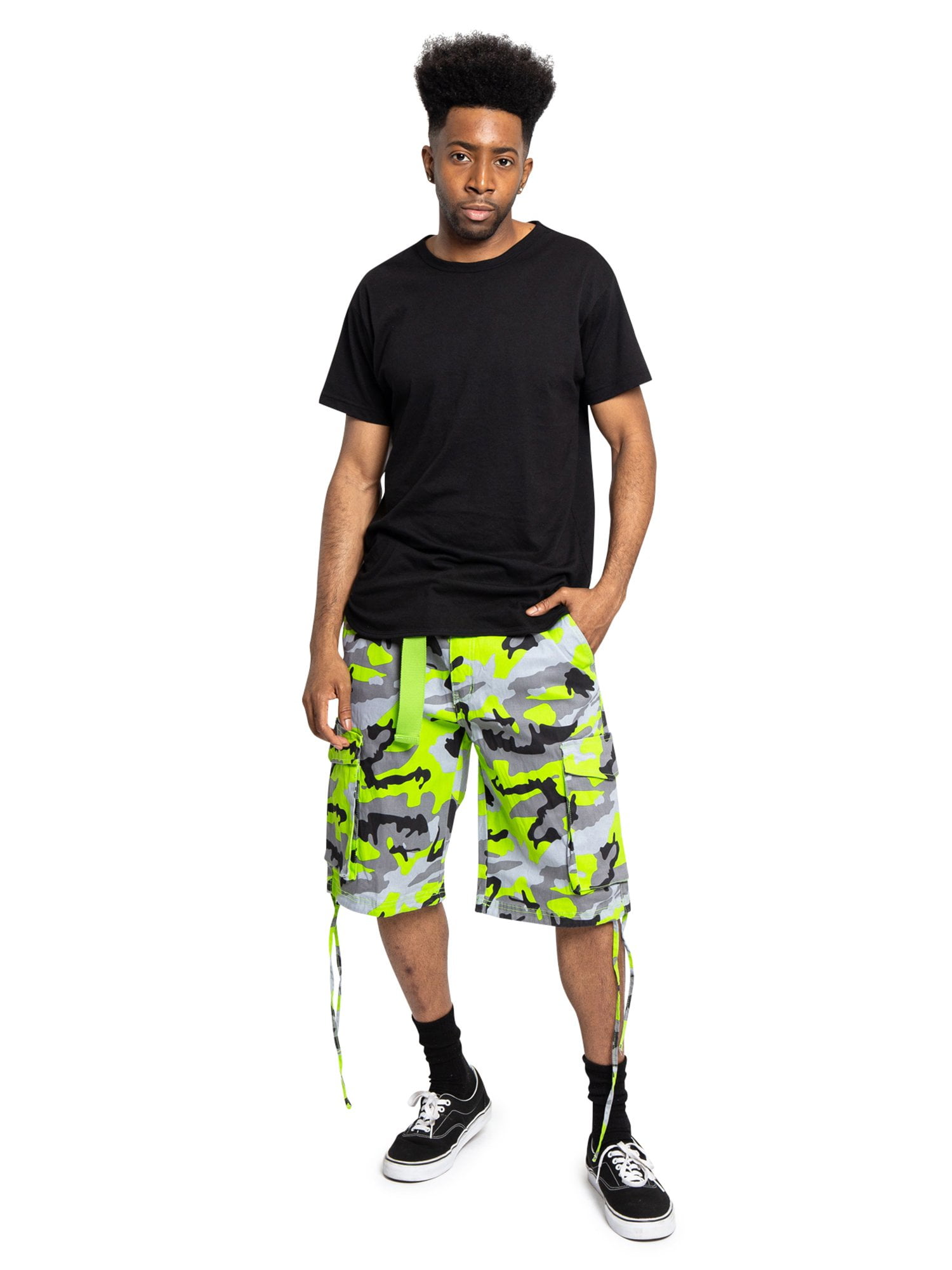 Victorious Men s Belted Twill Camo Cargo Short DS2065 Lime 42
