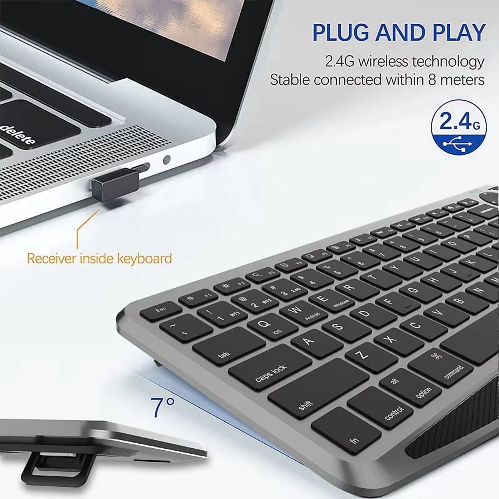 JOMAA 2 IN 1 TV Compact Keyboard with Mouse Function, 2.4Ghz and Bluetooth, Rechargeable, Support 3 Device for Smart TV, Tablet, Laptop etc,
