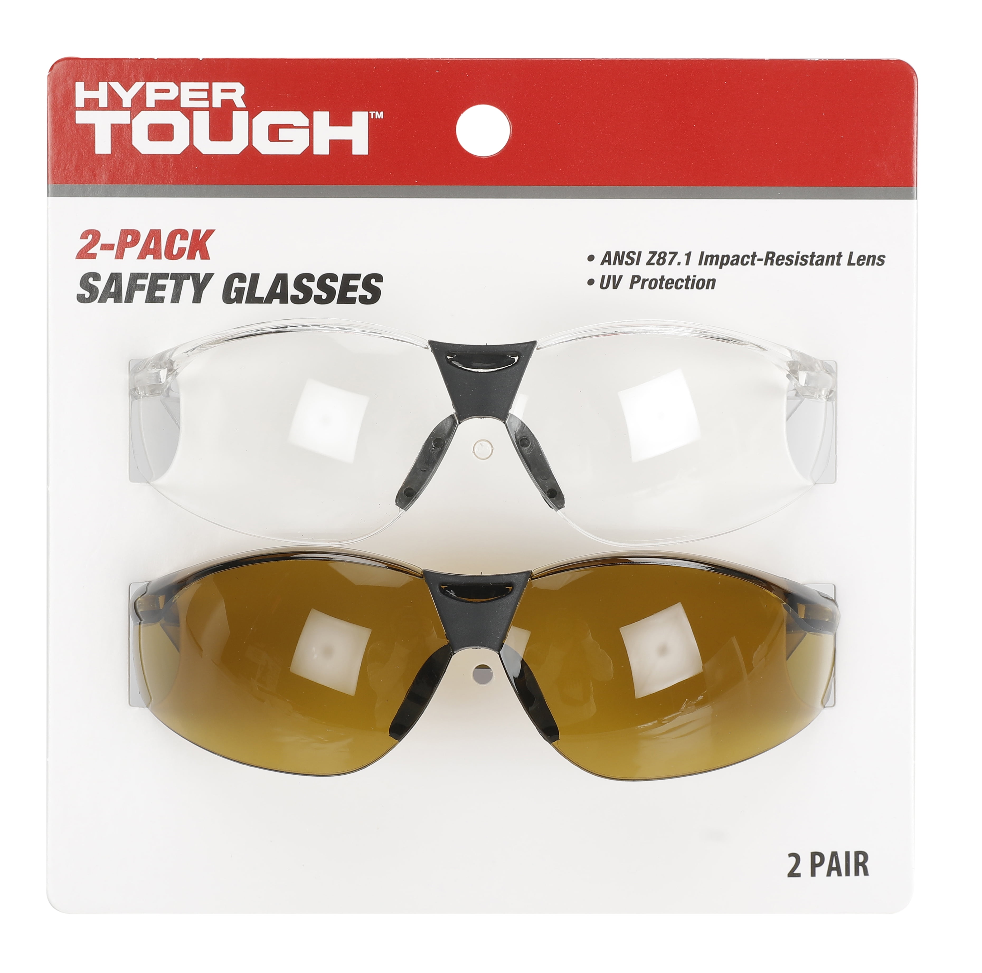 Hyper Tough 2-Pack Safety Glasses with UV Protection Lightweight ANSI Z87.1 Impact-Resistant Lens