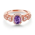 thumbnail image 2 of Gem Stone King 18K Rose Gold Plated Silver Purple Amethyst and White Moissanite Engagement Ring for Women | 0.93 Cttw | Oval 7X5MM | Gemstone February Birthstone | Size 5, 2 of 3