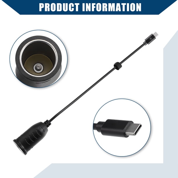 Unique Bargains 9V 304cm Cigarette Lighter Adapter USB Type C Cigarette Lighter Converter Cable for Car RV Black