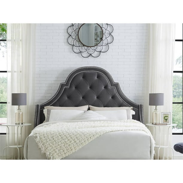 Aaron Grey Velvet Tufted Headboard - King Size - Upholstered - Tufted