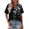 thumbnail image 2 of Womens Tops Short Sleeve Summer Printing Flax Plaid Flared Hem Button-Up Shirt Black XXL, 2 of 6