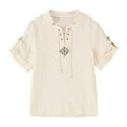 thumbnail image 2 of SJLDQY Boys T Shirts Kids Solid Lace Up Summer Vintage Short Sleeve Clothes T Shirt White 6-8 Years, 2 of 7