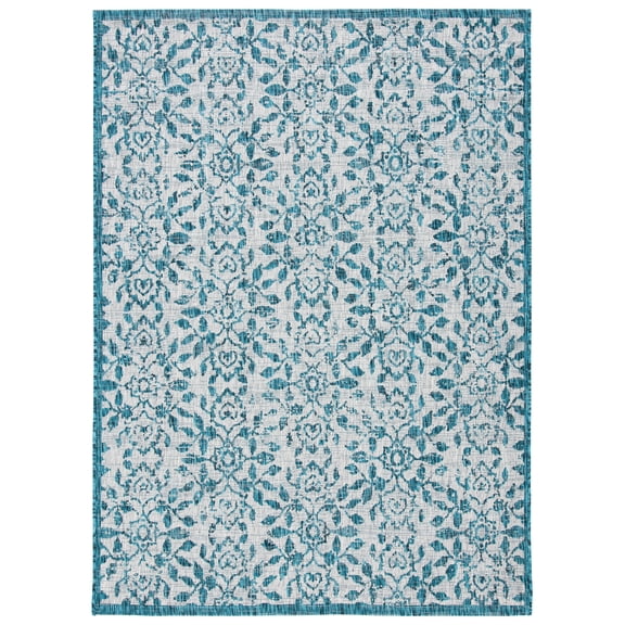 SAFAVIEH Courtyard Zenji Floral Indoor/Outdoor Area Rug, Grey/Blue, 4’ x 5’7”