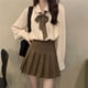 thumbnail image 4 of Falda estilo preppy para mujer, camiseta de corte A, traje de dos piezas, ropa informal plegable, camisas de manga larga con botones para otoño/invierno, 4 of 5