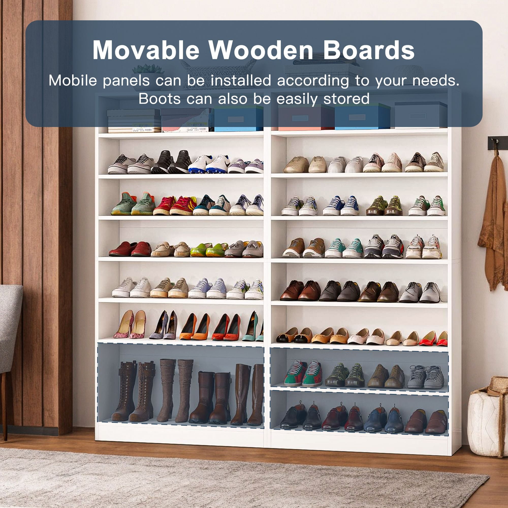 Demi Bonn Wooden Shoe Rack 9-Tier Shoe Storage Organizer Entryway Shoe Shelf, 40-45 Pairs Freestanding Shoe Cabinet, White