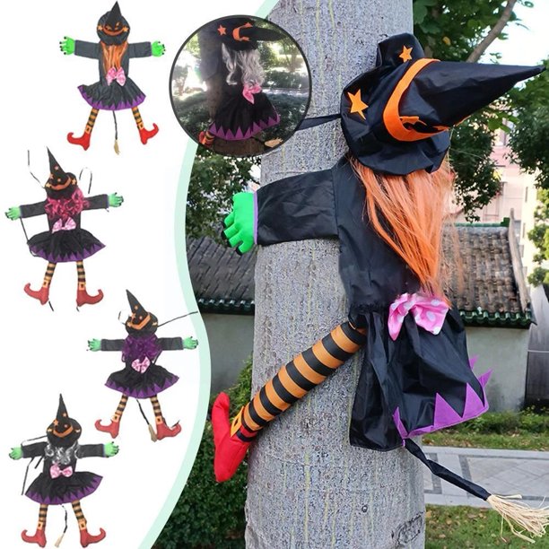 Crashing Witch into Tree Halloween Decoration, Crashed Witch Props