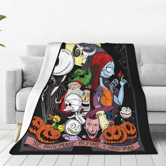 The Nightmare Before Christmas Fleece Blanket Black Throw Blankets For Couch Bed Super Soft Warm Lightweight Throw Blanket For Travel Camping