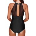 thumbnail image 3 of Women One Piece Swimsuit High Neck Plunge Mesh Ruched Monokini Swimwear, 3 of 6