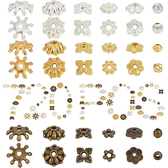 720Pcs Flower Bead Caps Spacer Beads Set Filigree Iron 6-Petal Floral Caps Tibetan Style Flower End Spacers