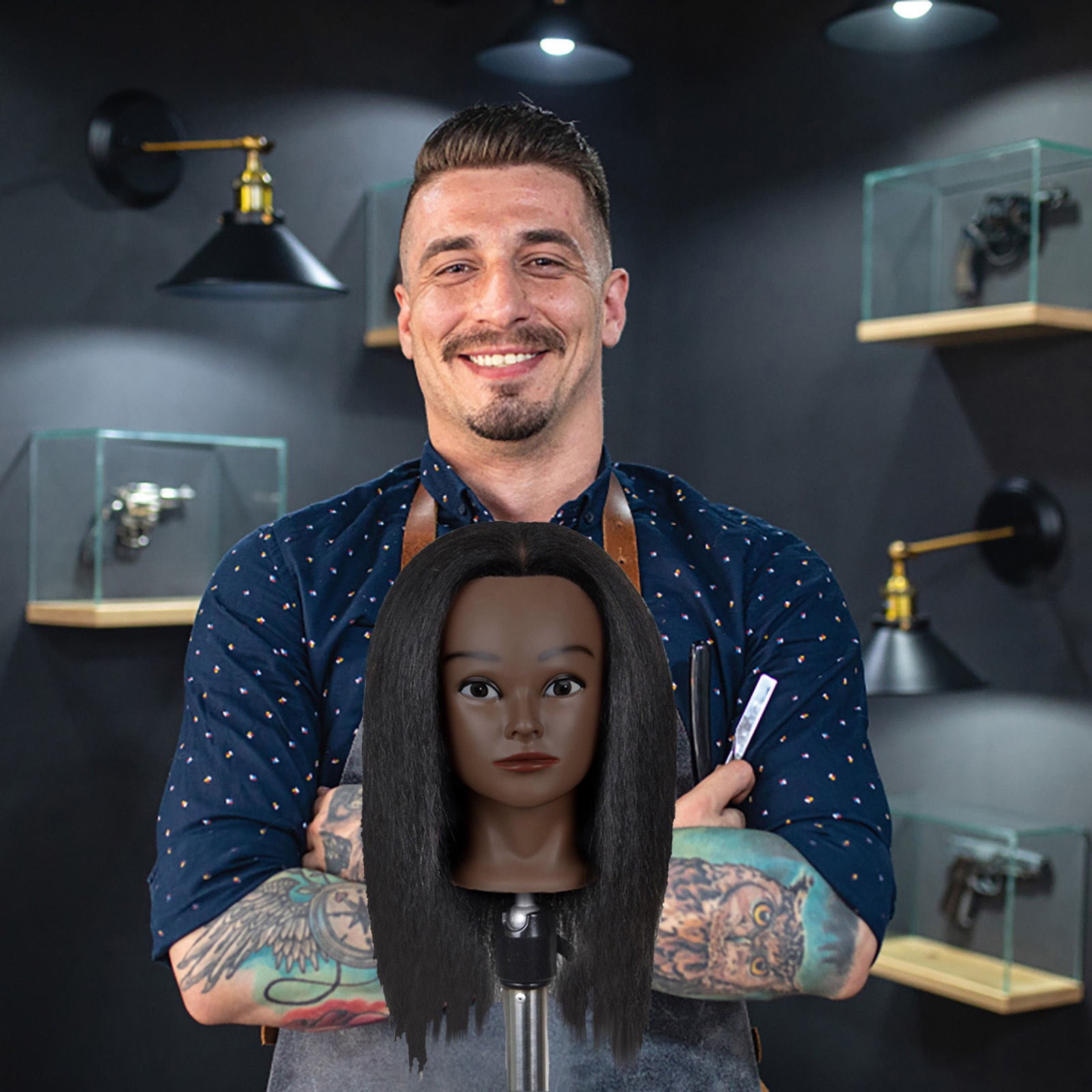 Cosmetology Hairstyling Mannequin Training Head with Holder for Practice and Skill Development