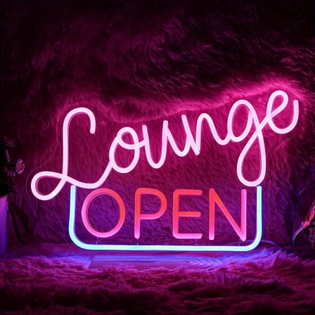 Dimmable Lounge Open Neon Sign Led Lounge Neon Lights for Wall Decor Cool Letter LED Sign Business Light Up Signs for Bar Store Hotel Party Decoration