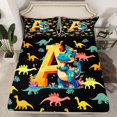 thumbnail image 2 of Manfei Monogrammed A Twin Sheet Sets,Zoo Animal Dinosaur Twin Fitted Sheet,Black Yellow Flat Sheet,Microfiber Room Decorative,3pcs, 2 of 7