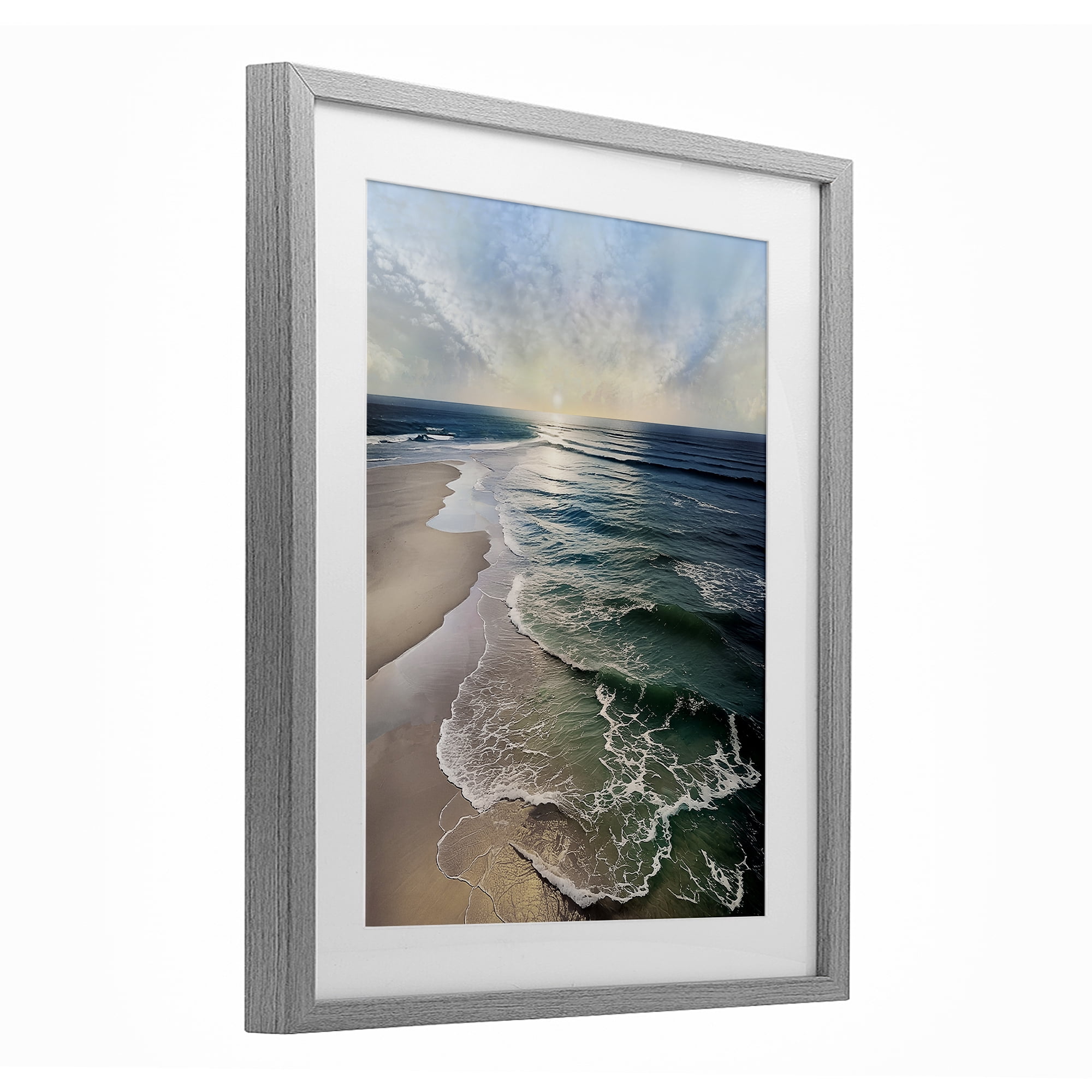 Stupell Industries Tranquil Shoreline with Soft Light Gray Framed Print Under Glass, design by Mike Calascibetta