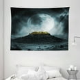 thumbnail image 1 of Night Sky Tapestry, Big Full Moon over a Fantasy Castle on Hill Clouds Rocks Valley View, Wall Hanging for Bedroom Living Room Dorm Decor, 80W X 60L Inches, Green Black Slate Blue, by Ambesonne, 1 of 2