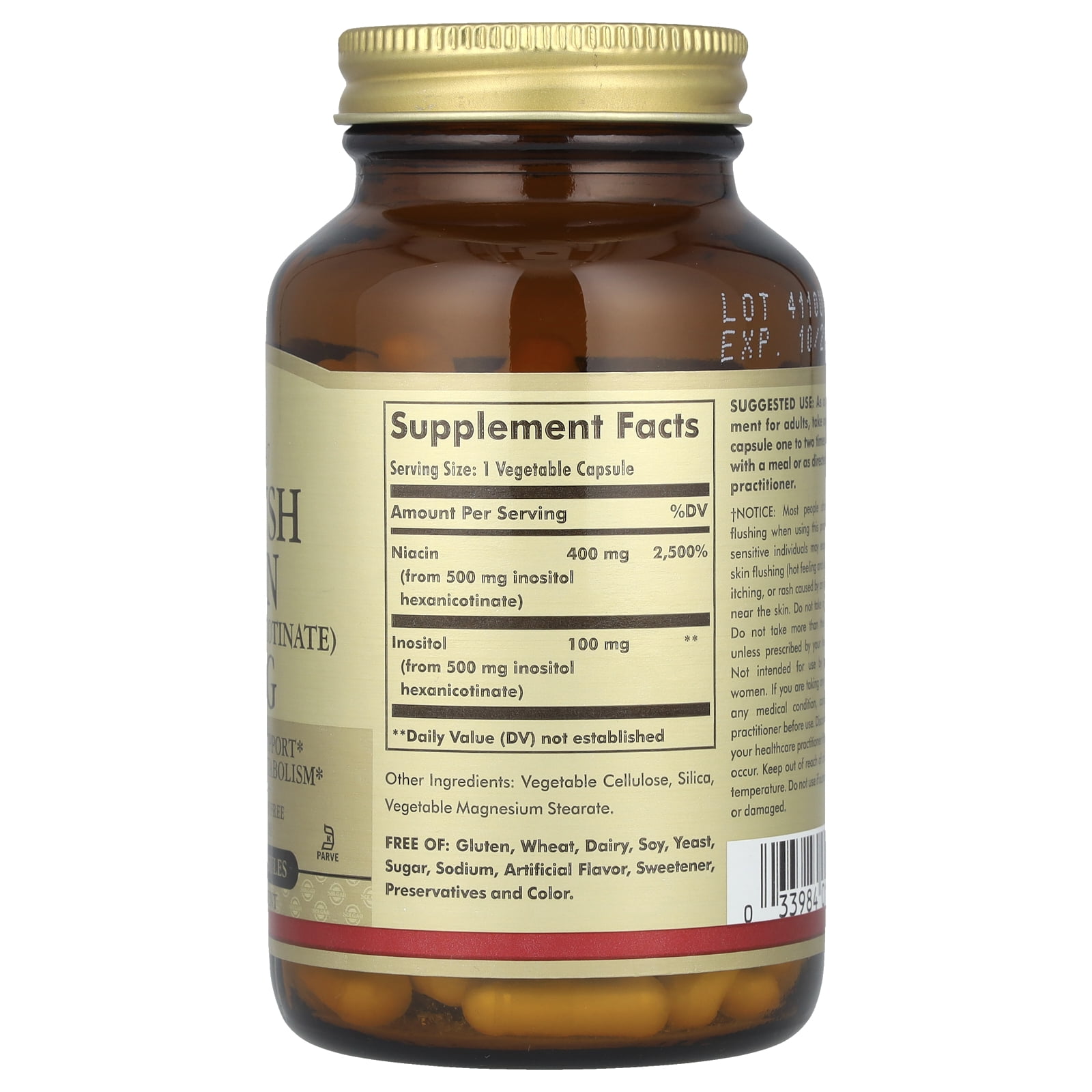 Solgar No-Flush Niacin (Inositol Hexanicotinate) 500 mg  - 100 Veg Capsules