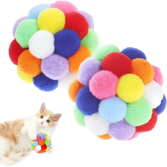 BESTSKY 9Pcs Cat Toy Balls,1,75'' Soft Pom Pom Balls for Kittens,Colorful Soft Fuzzy Ball for Cats,Interactive Playing Chewing Toys for Indoor Cats and Kittens,Cute Kitty Toy