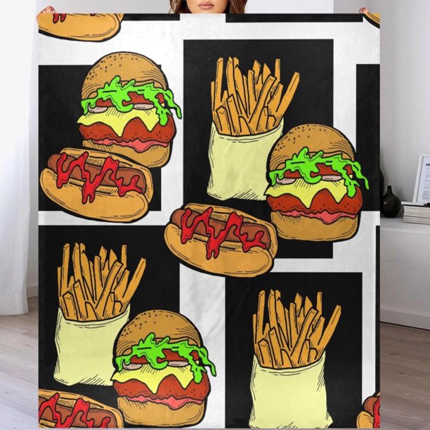 Manta para sofá de 50 x 60 pulgadas, suave y acogedora manta de franela polar con diseño de hamburguesas de comida rápida, personalizada, ligera, cálida y difusa, para cama, sofá y silla