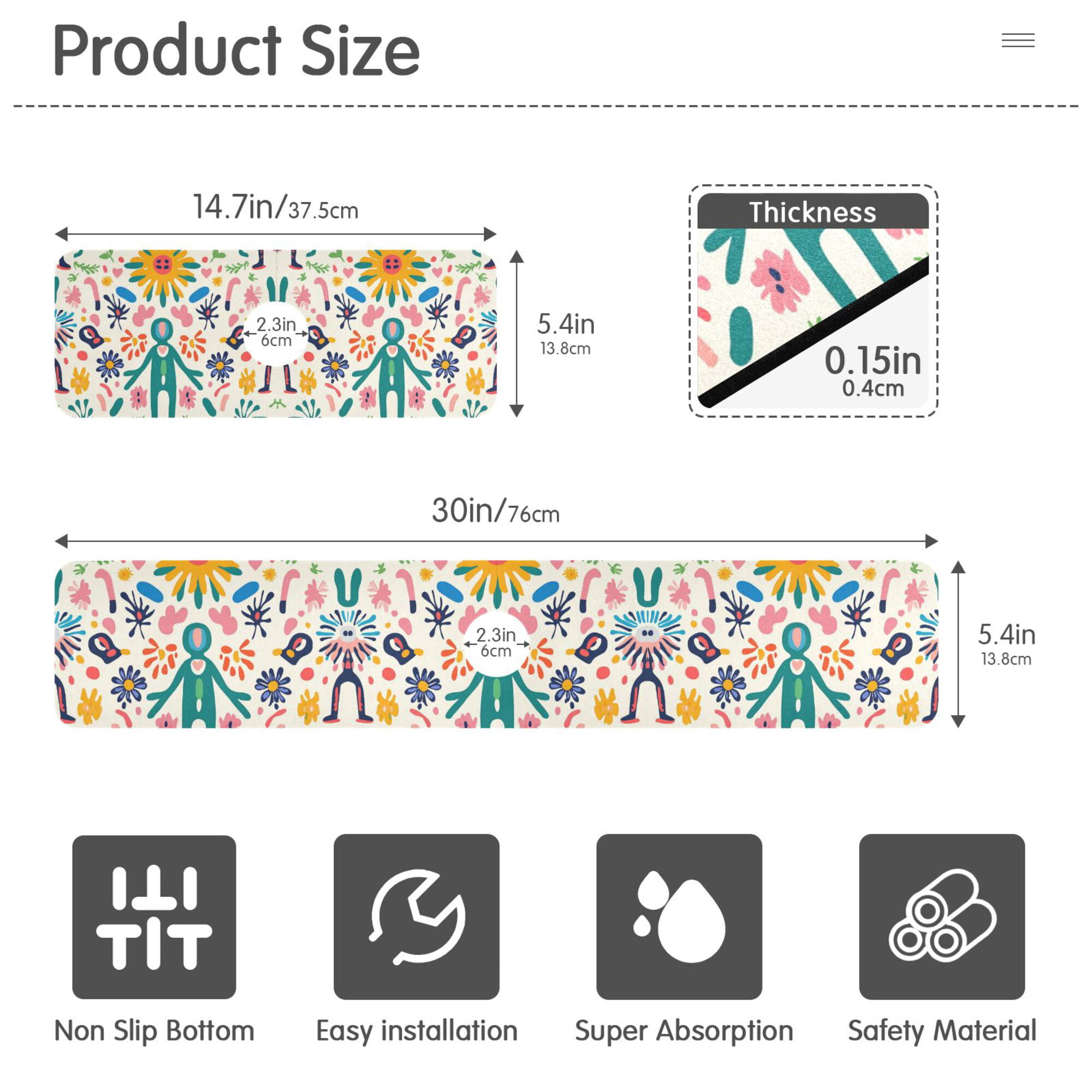 Yayeee Faucet Mat for Kitchen Sink 30" Diatomite Long Splash Guard Pad, Abstract Floral