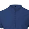 thumbnail image 5 of Stamzod Mens Shirt Summer Short Sleeve Imitation Cotton And Linen Shirt Stand Collar Button Beach Casual Tops Plus Size Mens Vacation Outfits Dark Blue W M, 5 of 6