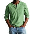 thumbnail image 2 of Feancey Vintage Henley Shirts for Men Long Sleeve Button V Neck T-Shirts Solid Color Washed Imitation Denim Shirt Big and Tall Cool Streetwear Tee Shirts Green XL, 2 of 6