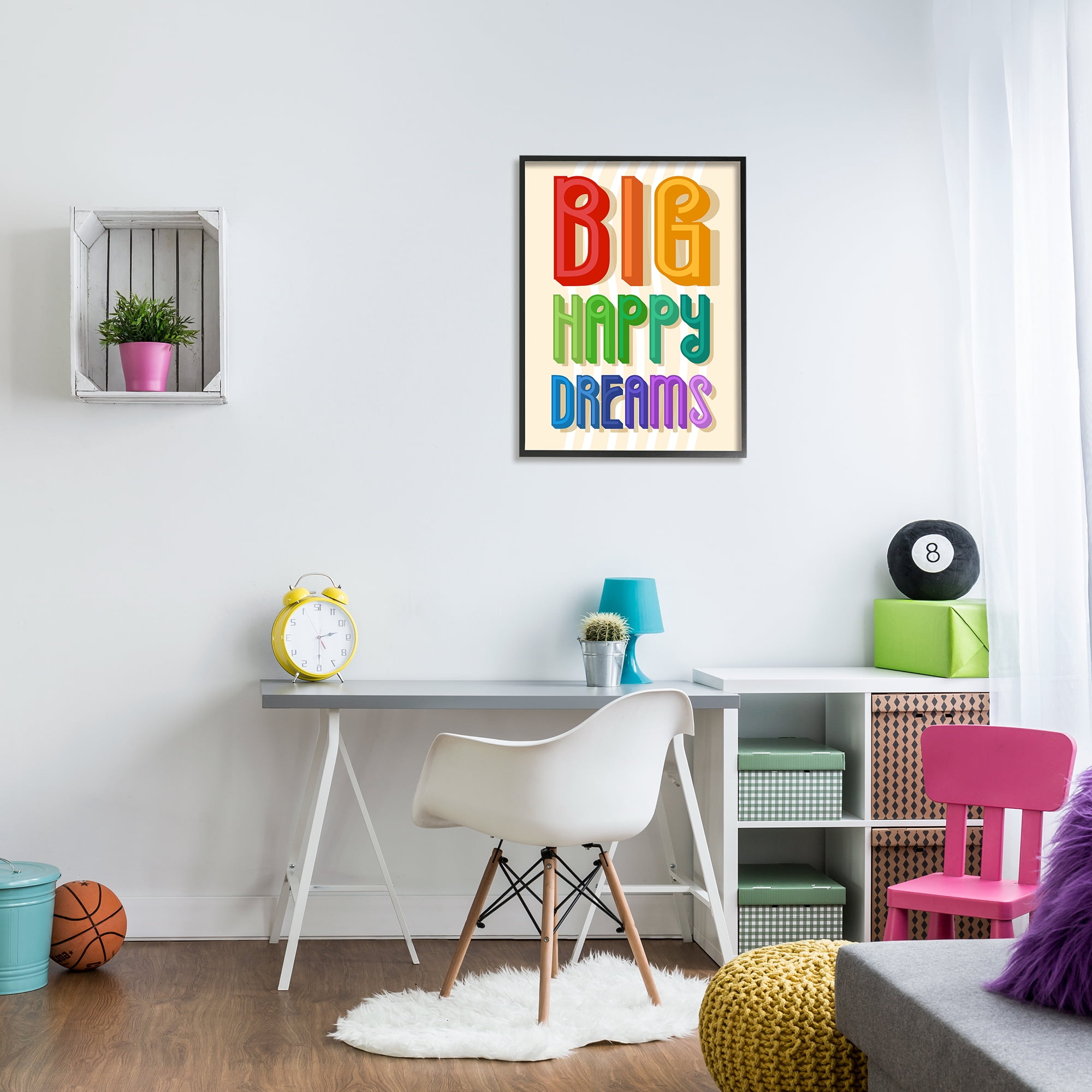 Stupell Industries Big Happy Dreams Encouragement Retro Rainbow Font, 24 x 30, Designed by Daphne Polselli