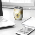 thumbnail image 3 of 12oz Stemless Wine Tumblers White Sunflower Sketch Pattern Vacuum Insulated Stainless Steel Travel Tumbler Cups Mug with Lid and Straw for Champaign,Cocktail,Beer with Cleaning Brush, 3 of 5