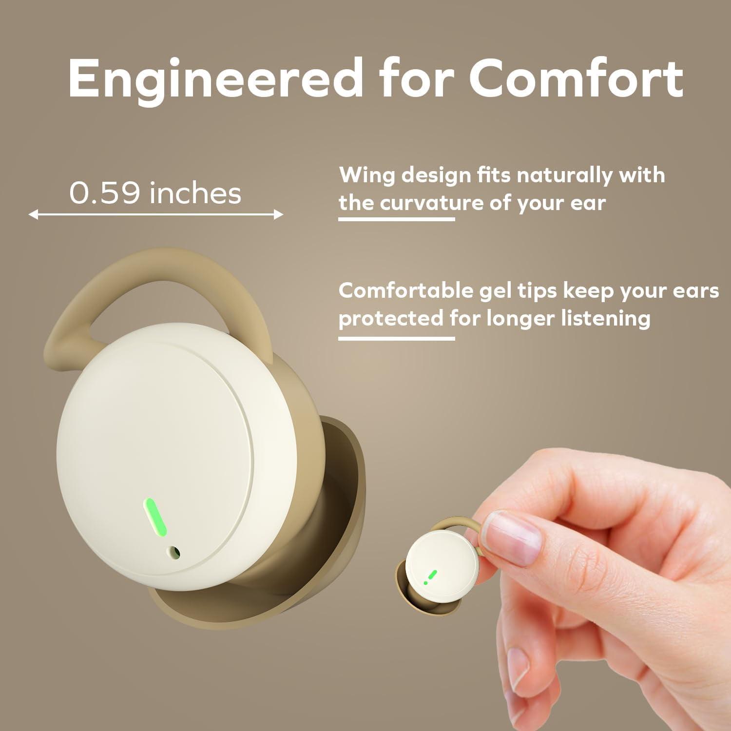 COBY Sleep Wireless Earbuds, Bluetooth 5.3 Noise Cancelling Earbuds with Charging Case, Beige