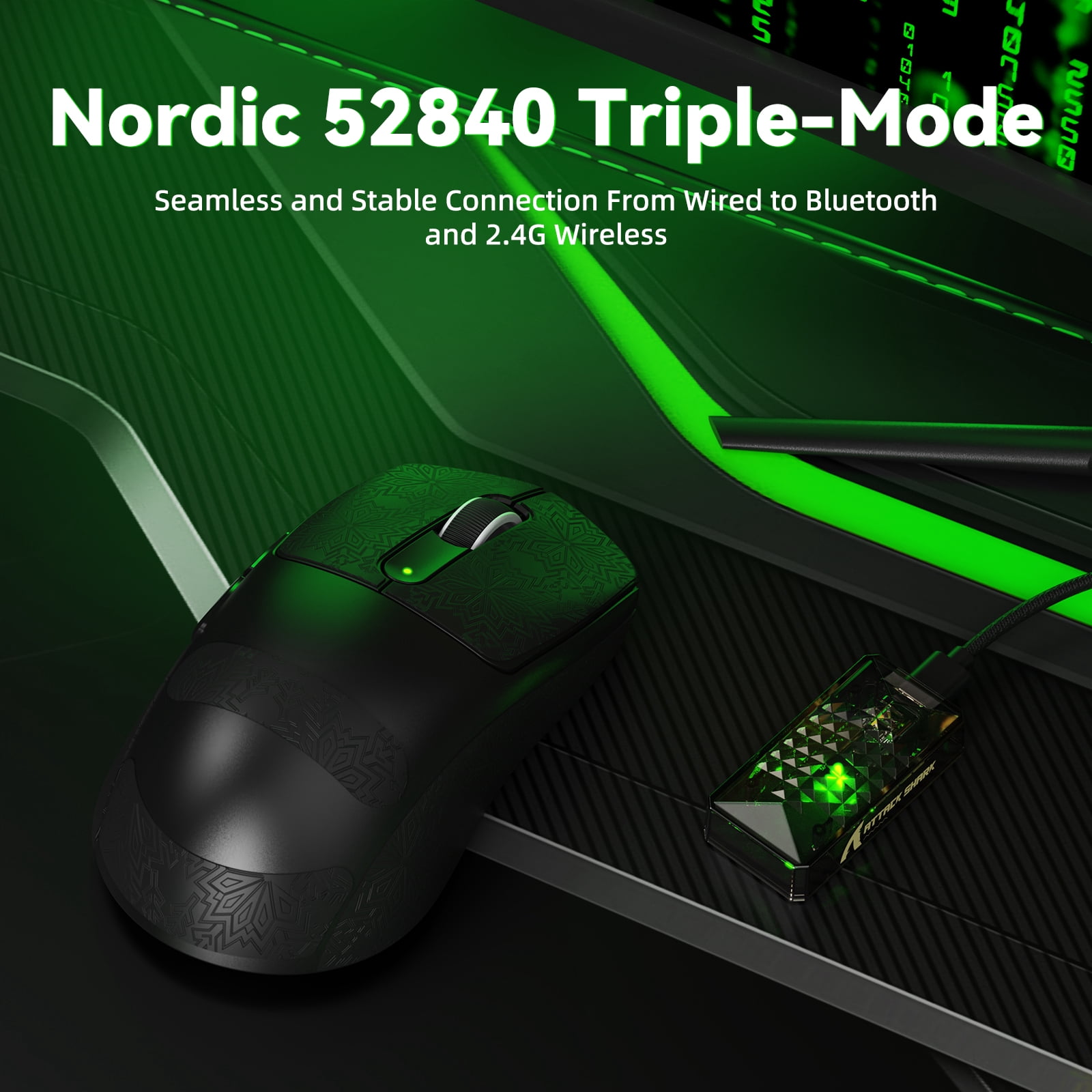 ATTACK SHARK V5 Wireless Gaming Mouse with 42000 DPI -PAW3950 MAX Sensor -55g Ultra-Lightweight-Nordic 52840 MCU,Wired/BT/2.4GHz Wirelss Programmable Mouse for PC/Mac
