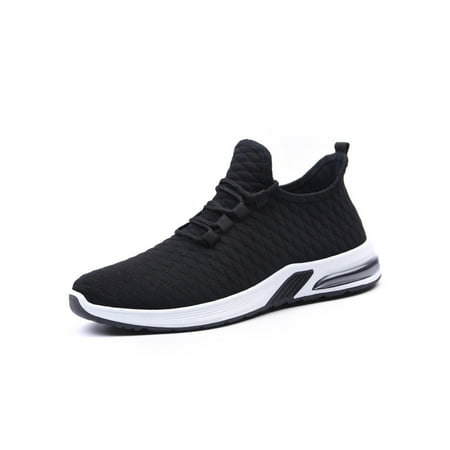 

GENILU Men Lightweight Comfortable Round Toe Sneakers Breathable Elastic Band Jogging Solid Running Shoe Black 8