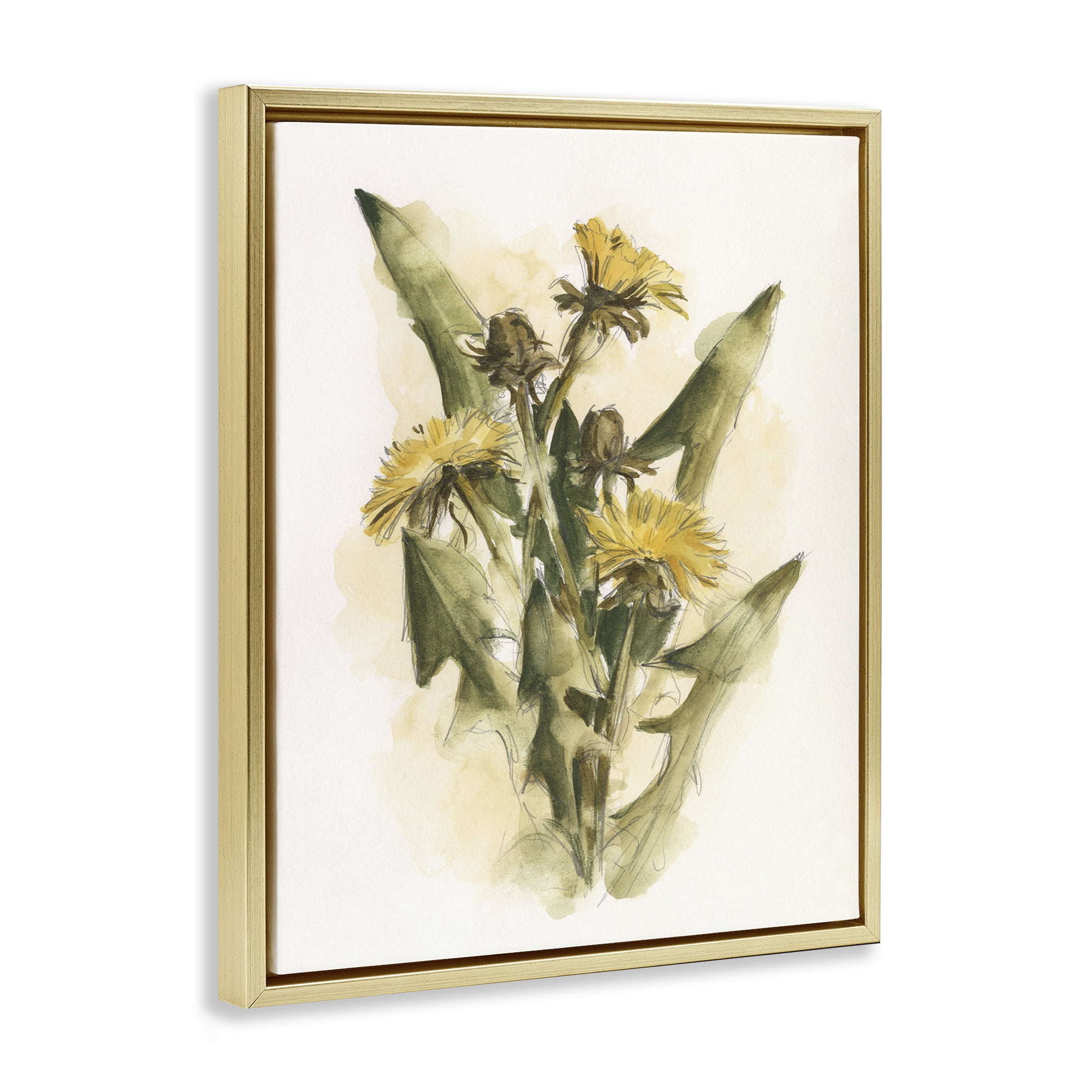 Stupell Industries Cottage Buttercup Flowers Botanical & Floral Painting Gold Floater Framed Art Print Wall Art, 25 x 31