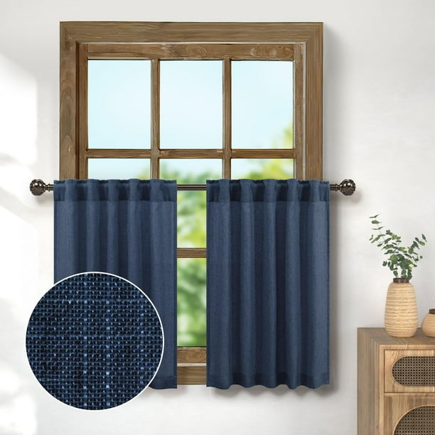 Cortinas Pitalk de lino azul marino, 91 x 61 cm, 2 paneles