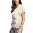 thumbnail image 2 of Black Scrubs For Women，Easter Scrub Tops Women Bunny Egg Hunt Print Short Sleeve V Neck Stretchy Holiday Nurse Working Uniform Scrubs Sets，Beige，XXXL, 2 of 4