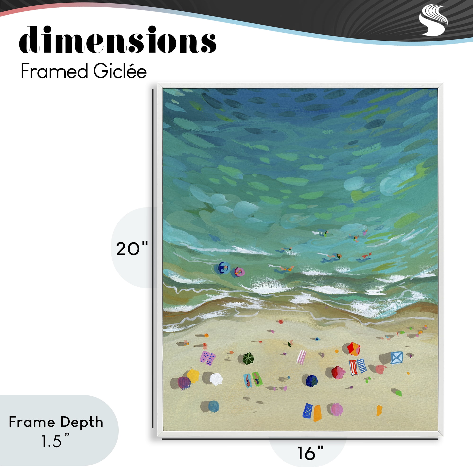 Stupell Industries Aerial Beachside with Umbrellas White Framed Giclee Art, design by Brook Page