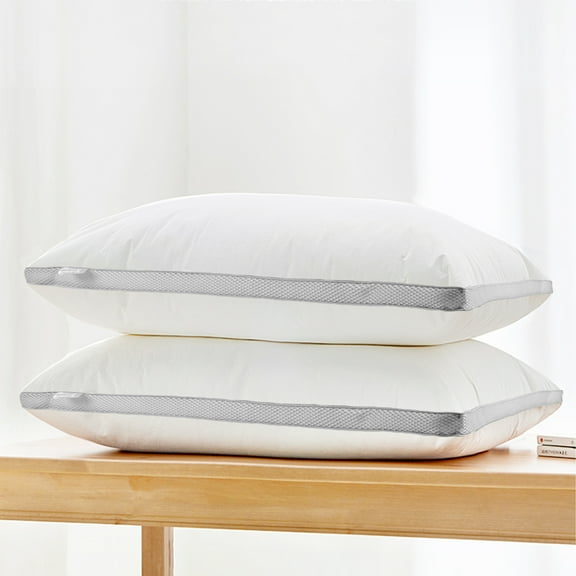 100% Cotton Cover Queen Bed Pillow For Sleeping 2 Pack,Down Alternative Filled,White