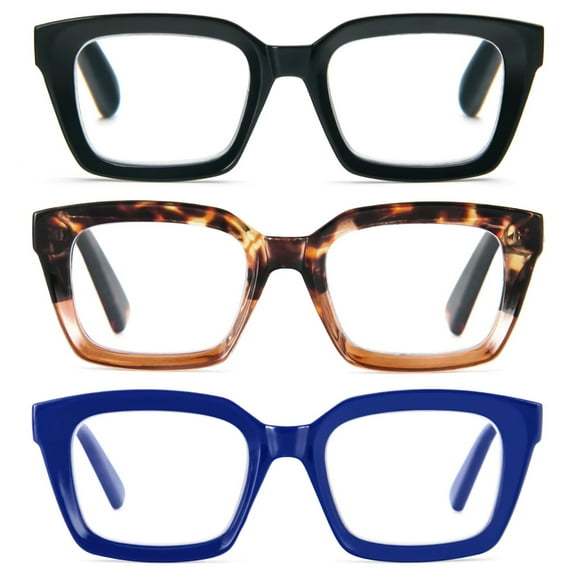 REAVEE 3 Pack Oprah Style Reading Glasses for Women Men Blue Light Blocking Computer Square Readers with Spring Hinge