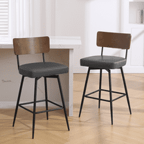 Foreate Swivel Bar Stools, 26" Counter Height Set of 2 with Wood Mid Back, Modern Mid Century Leather Bartools Upholstered Bar Chair for Kitchen Island Dining Room Office