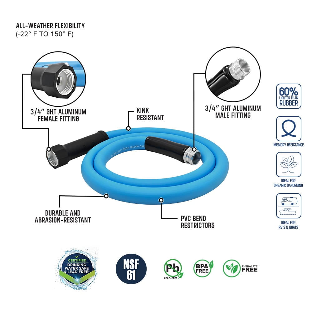 Interstate Pneumatics HHW-005 5/8 Inch x 5ft Drinking Water Safe Hybrid Polymer Garden Hose
