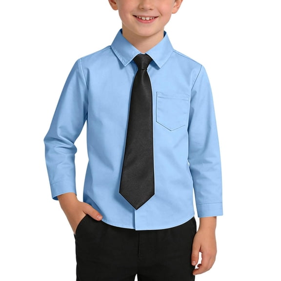 YUSIM Boys Dress Shirts With Tie- Button Down Slim Fit Long Sleeve Kids Formal Shirts Blue Size 10-12