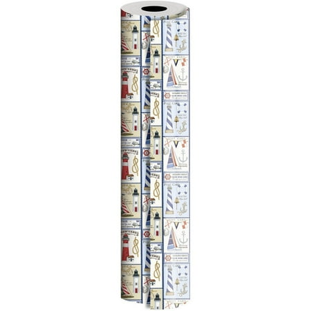 JAM Paper Industrial Size Bulk Wrapping Paper Rolls, Nautical Design, 1/2 Ream (834 Sq Ft), Sold Individually