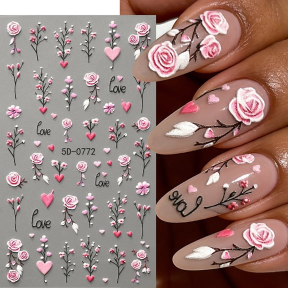 Tarmeek 3D Embossed Nail Art Stickers Water Decals for Women Girls DIY Nail Design Removable Easy Apply Manicure Accessories